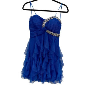 Blondie Nites Strapless Mini Formal Dress Beading Blue Junior's Size 1 NWT